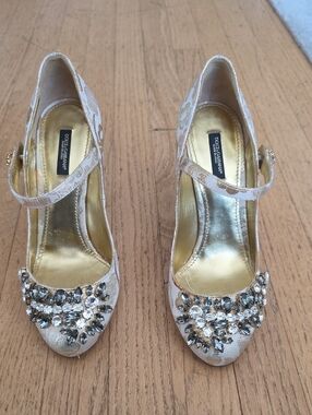 Dolce & Gabbana Heels Gold Jeweled Mary Jane